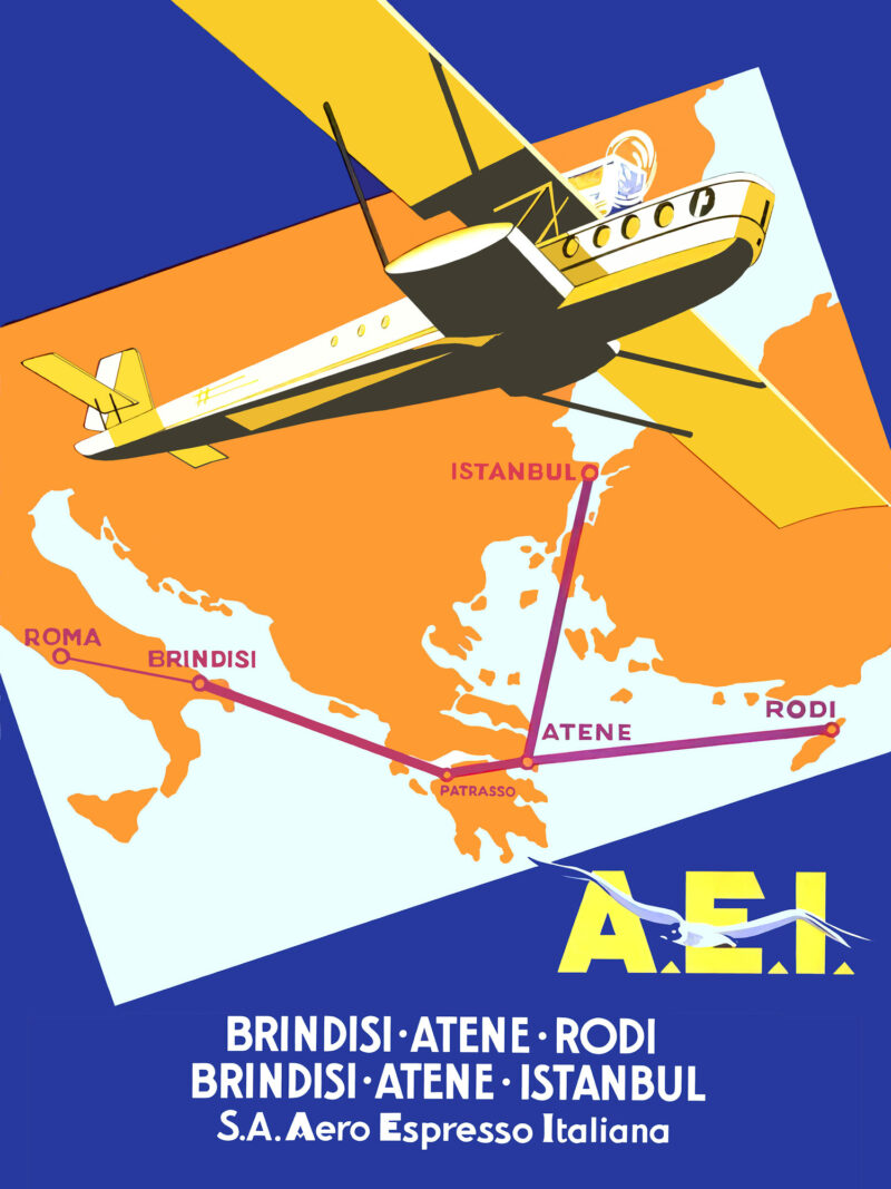1932 AEI Italian Seaplane Vintage Travel Poster