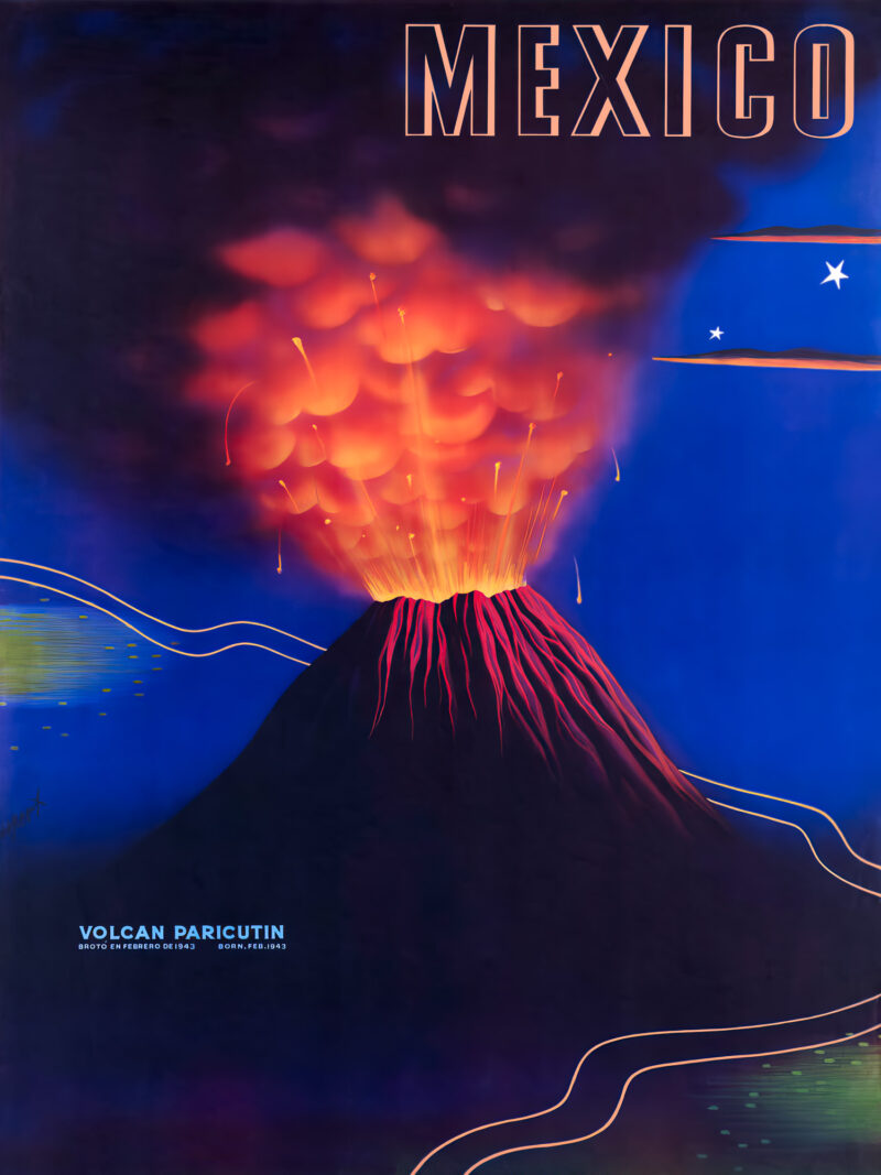 1950 Vintage Parícutin Volcano Mexico Poster