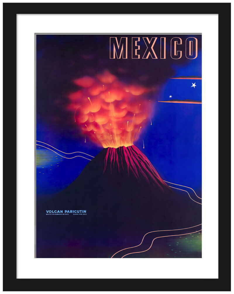 1950 Vintage Parícutin Volcano Mexico Poster
