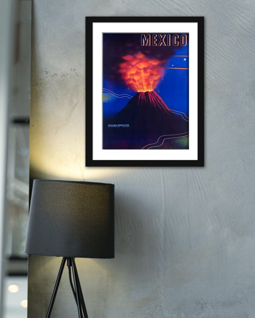 1950 Vintage Parícutin Volcano Mexico Poster