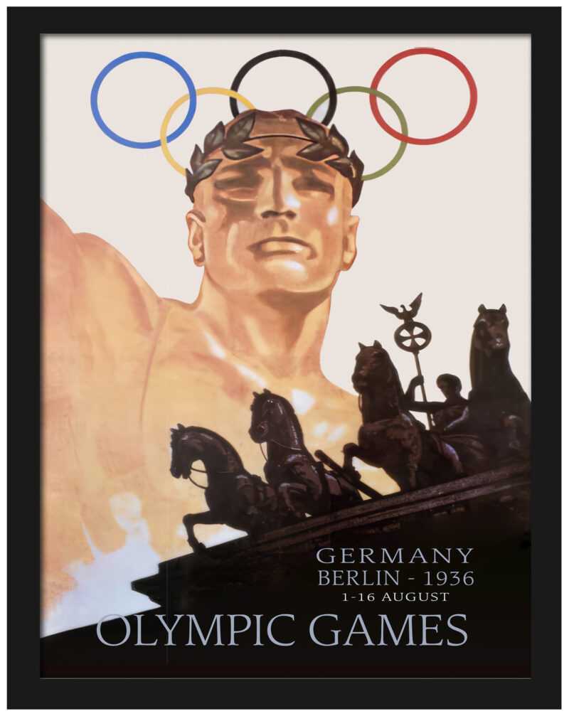 Reproduction of the 1936 Berlin Olympic Games poster with Brandenburg Gate.
