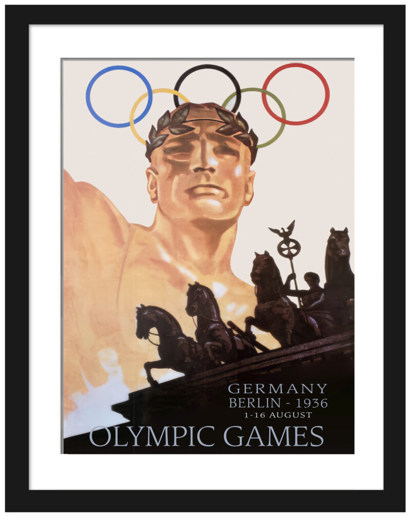 Reproduction of the 1936 Berlin Olympic Games poster with Brandenburg Gate.
