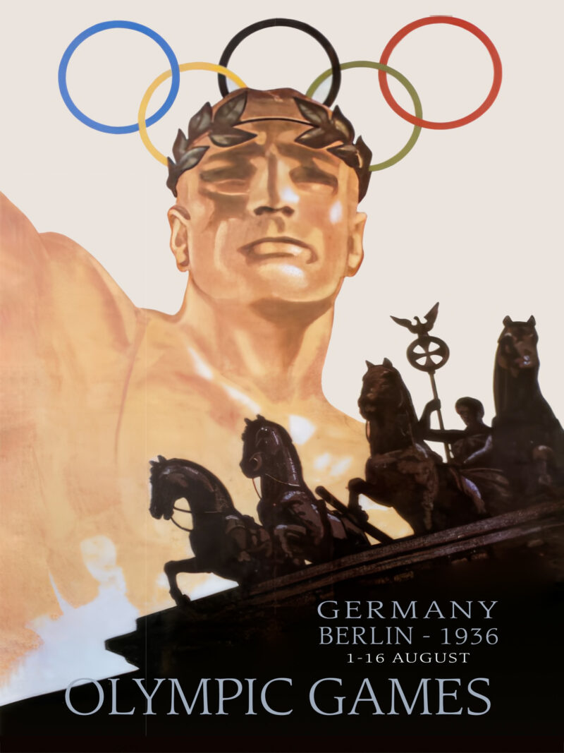 Reproduction of the 1936 Berlin Olympic Games poster with Brandenburg Gate.