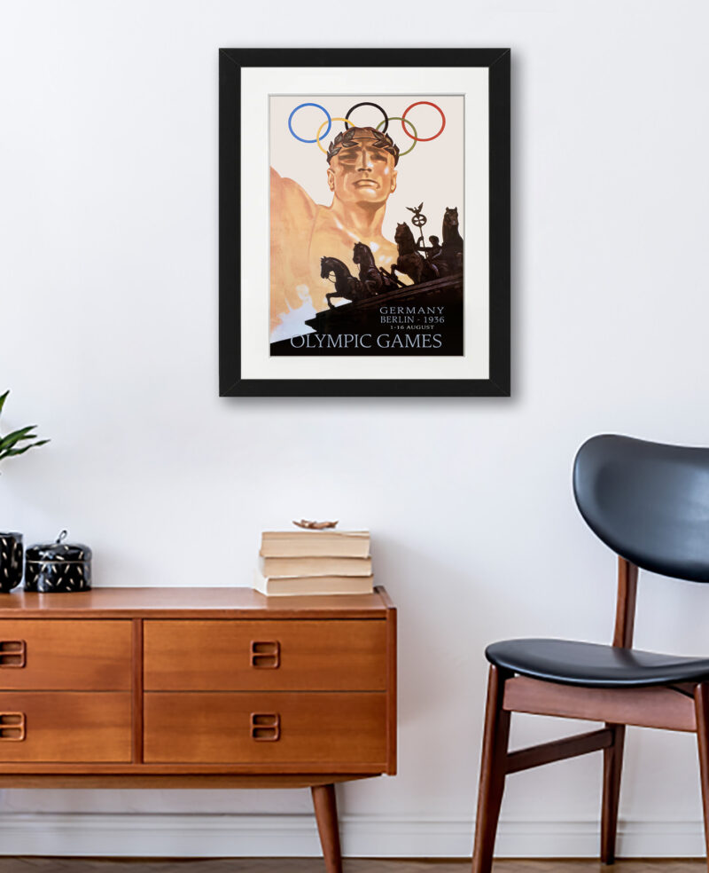 Reproduction of the 1936 Berlin Olympic Games poster with Brandenburg Gate.