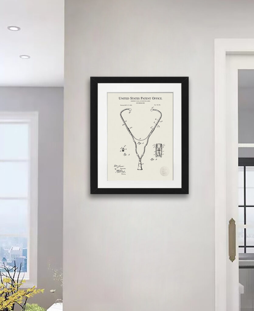 1903 J.P. Cleal stethoscope patent illustration print.