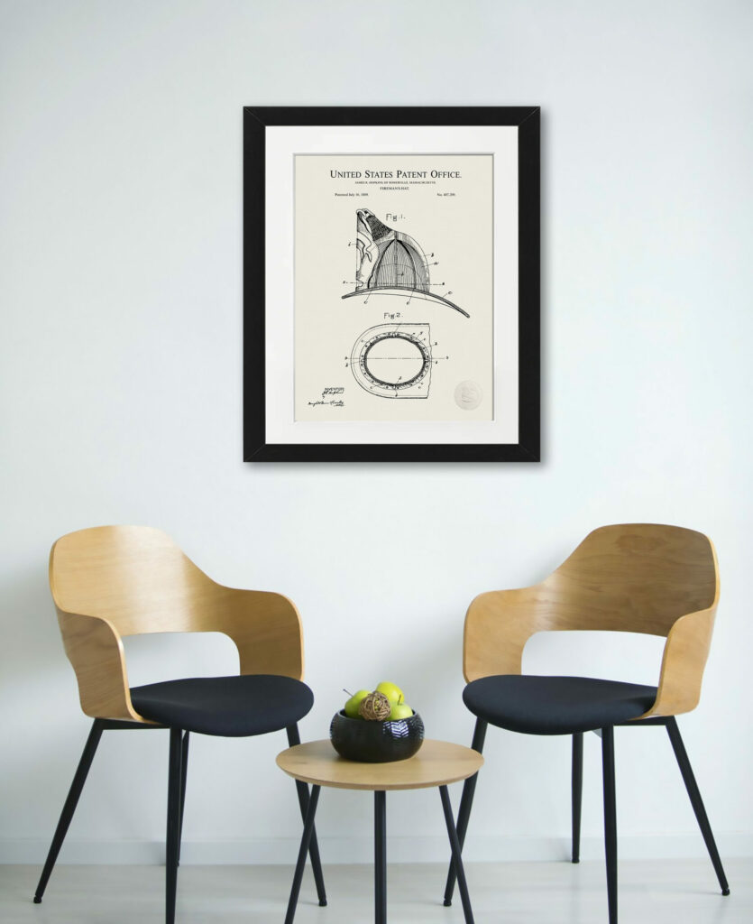 1874 Fireman's Helmet patent illustration print