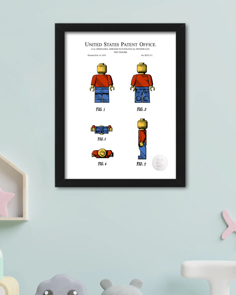 Digitally colored 1978 toy figure patent print.