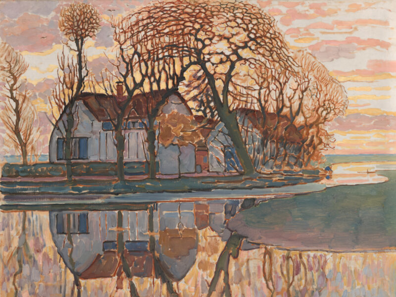 Vintage Dutch countryside farm painting reproduction.