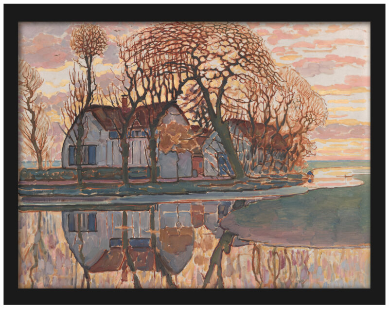 Vintage Dutch countryside farm painting reproduction.