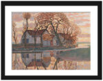 Vintage Dutch countryside farm painting reproduction.