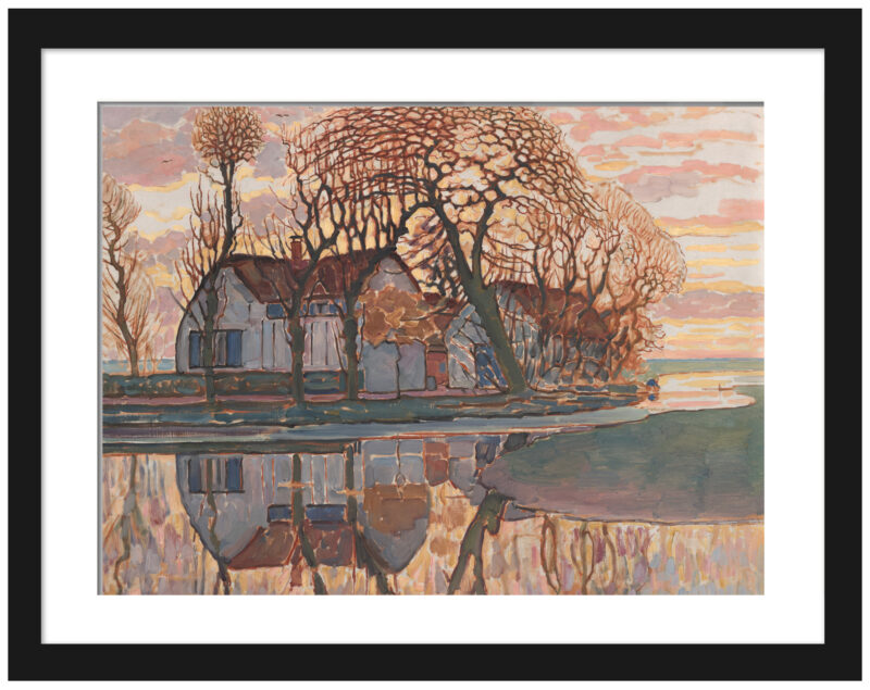 Vintage Dutch countryside farm painting reproduction.