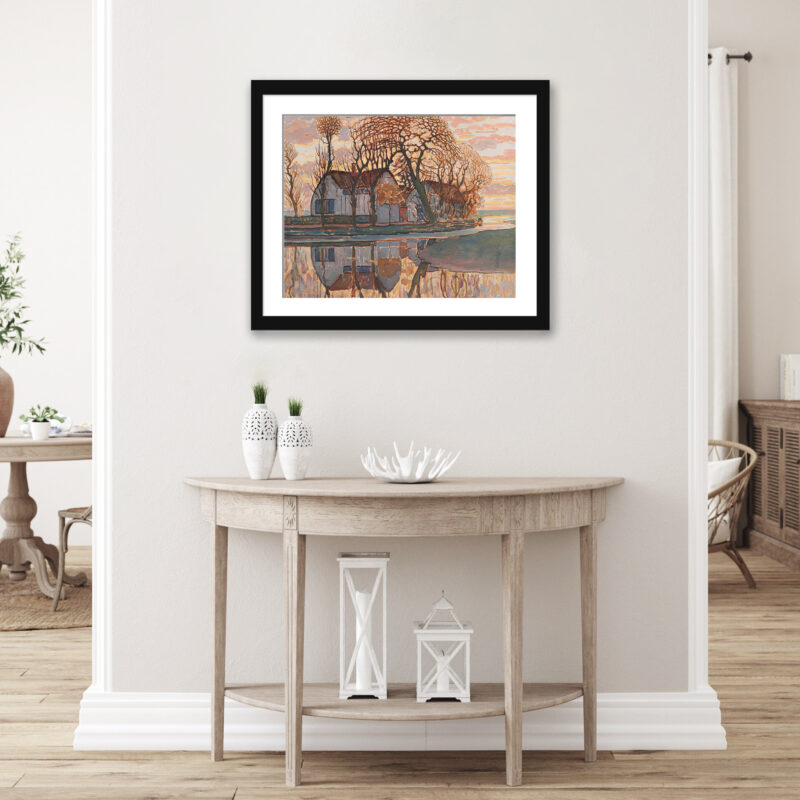 Vintage Dutch countryside farm painting reproduction.