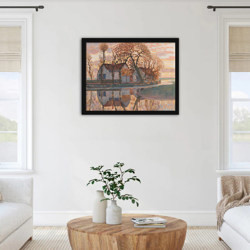 Vintage Dutch countryside farm painting reproduction.