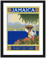 1910 vintage Jamaica travel poster with fruit-bearing woman