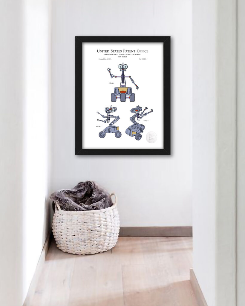 Digitally colored 1987 toy robot patent artwork.