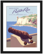 1940's vintage Puerto Rico travel poster with Morro Castle view.