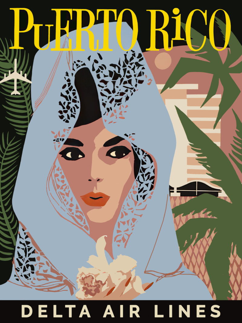 Vintage Puerto Rico Veiled Lady Poster