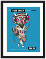 1960s Qantas South Africa travel poster featuring an African dancer.