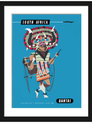 1960s Qantas South Africa travel poster featuring an African dancer.