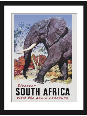 Vintage 1960s South Africa travel poster featuring an elephant by Mildred Burrage.