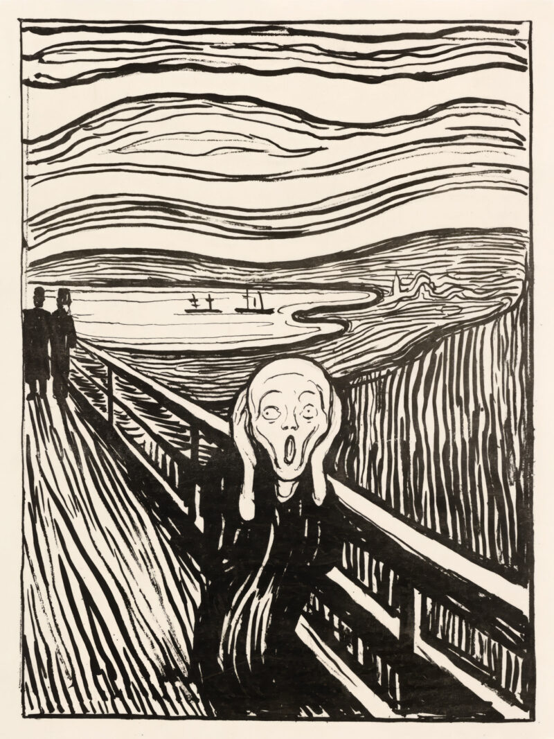 "The Scream" by Edvard Munch, 1895, artwork reproduction.