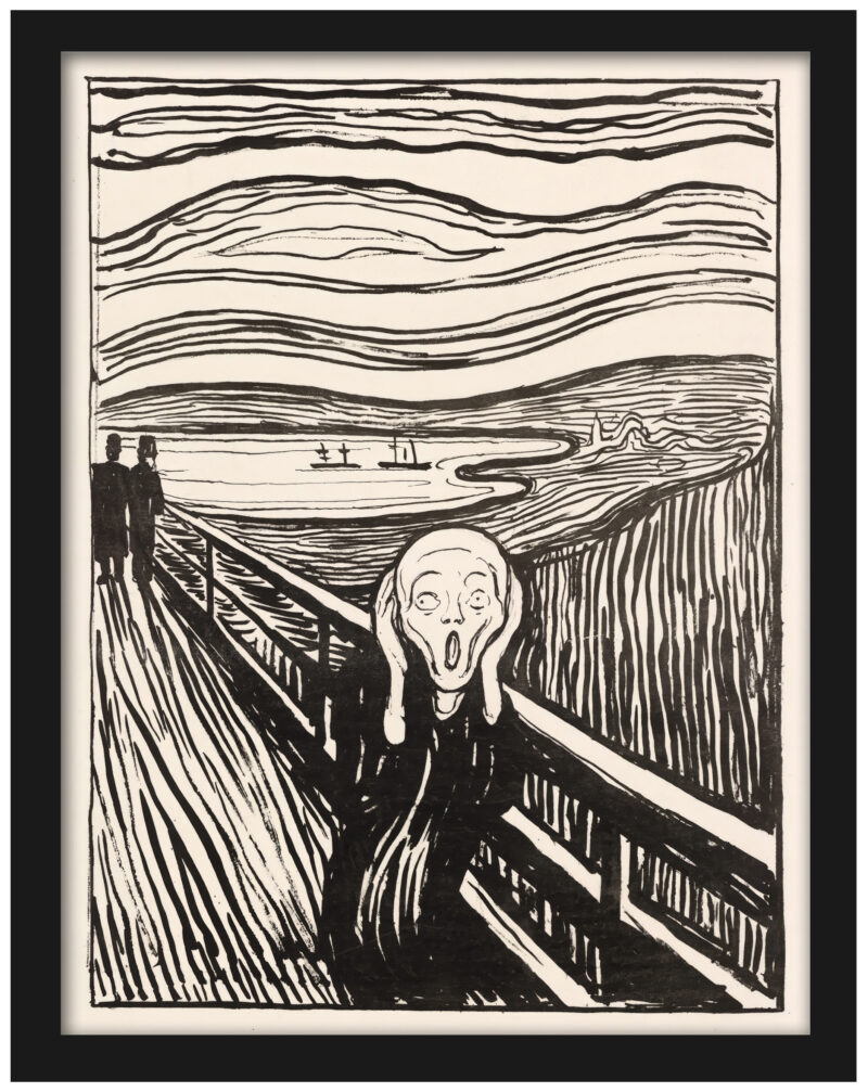 "The Scream" by Edvard Munch, 1895, artwork reproduction.
