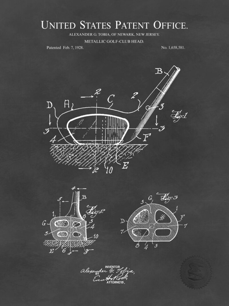 1927 vintage golf club patent illustration