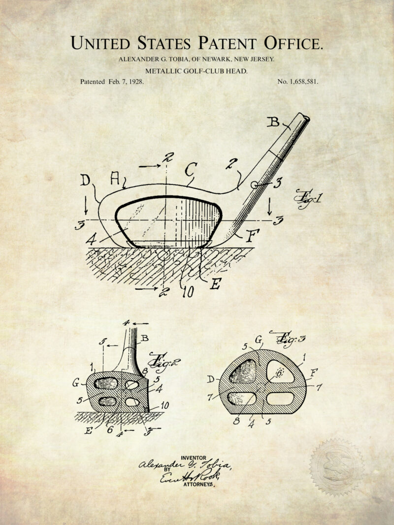 1927 vintage golf club patent illustration