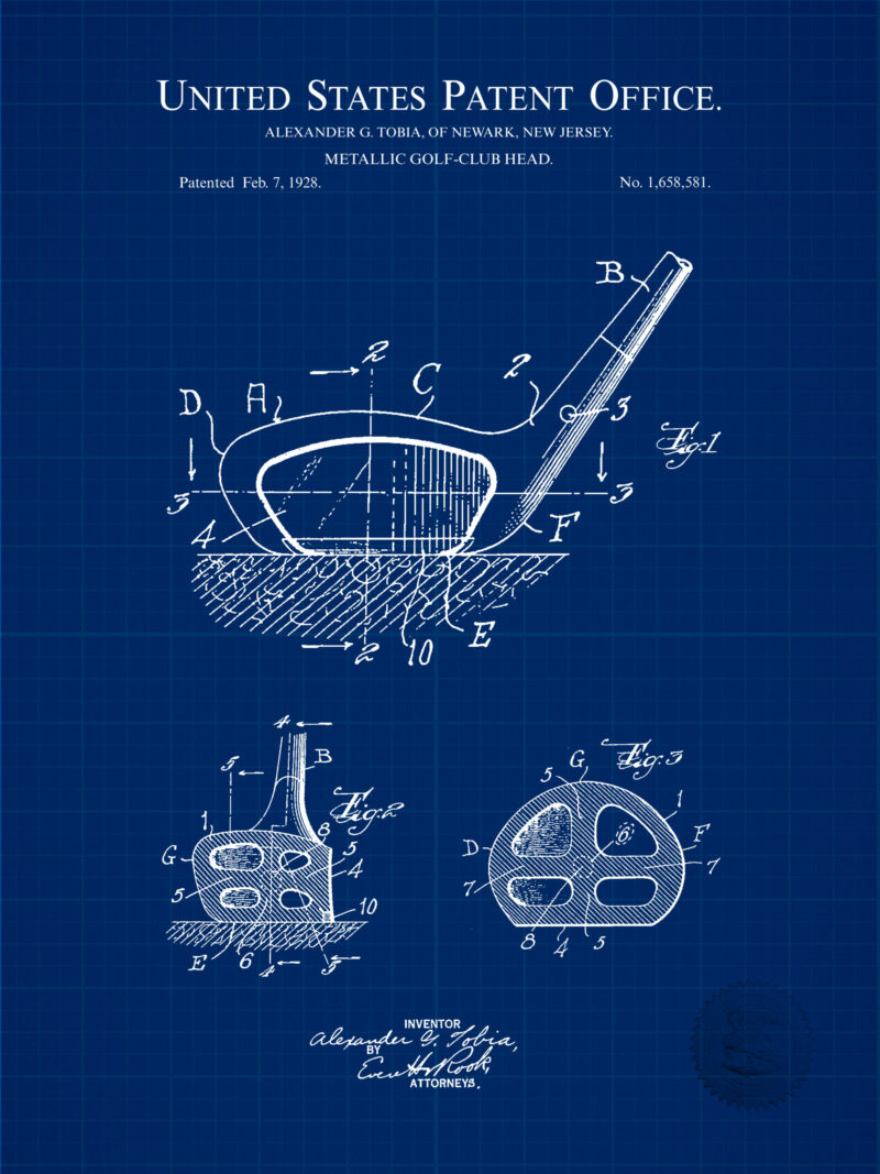 1927 vintage golf club patent illustration