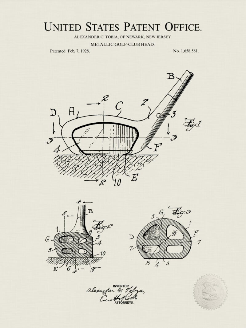 1927 vintage golf club patent illustration