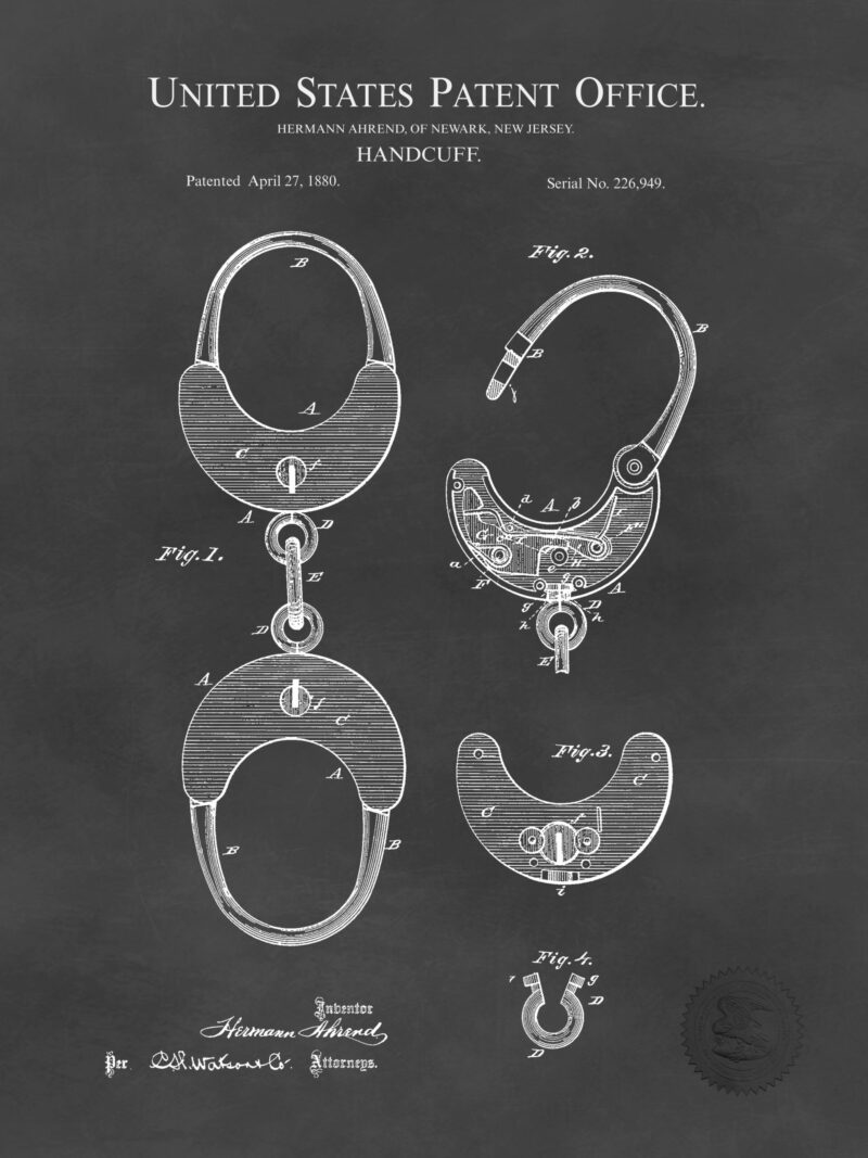 1880 antique handcuff patent illustration