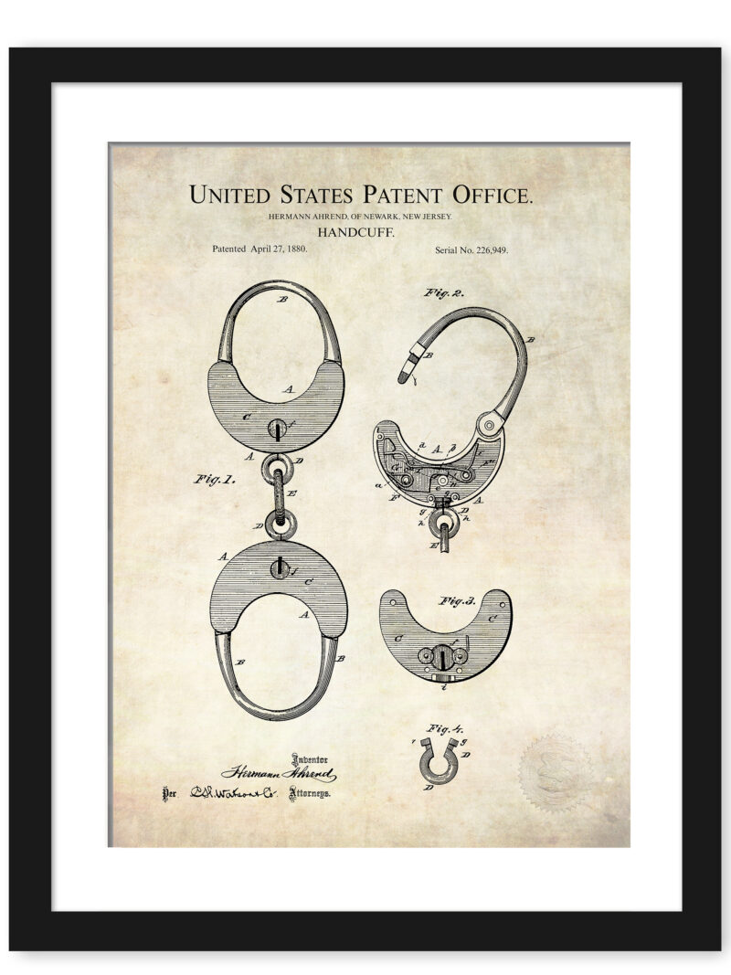 1880 antique handcuff patent illustration