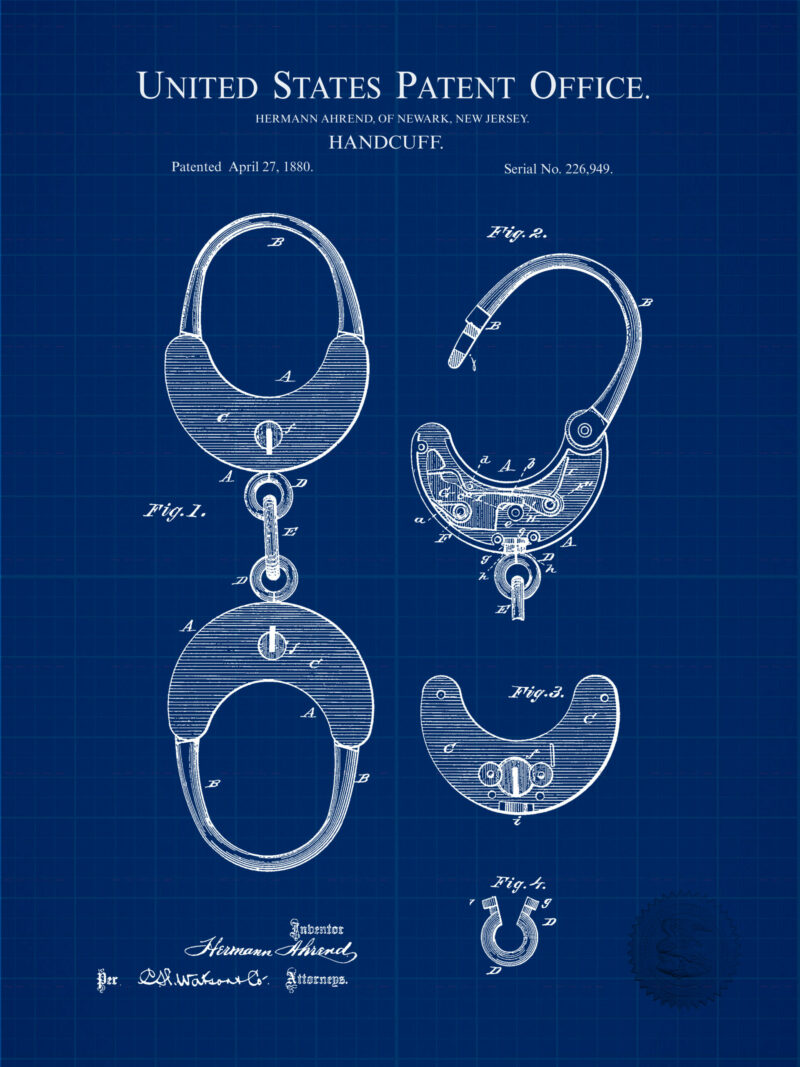 1880 antique handcuff patent illustration