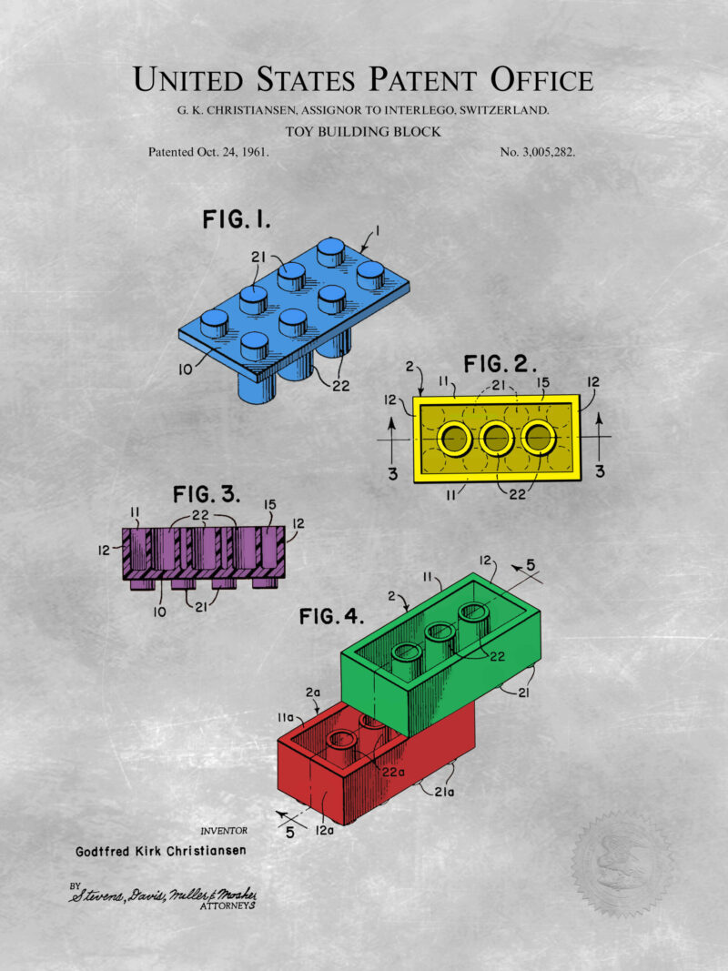 1961 colored building brick patent artwork.