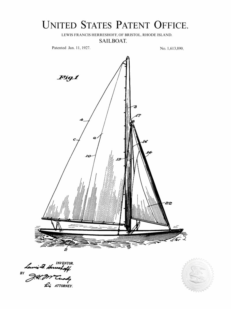 1927 Herreshoff Sailboat Patent Art Print