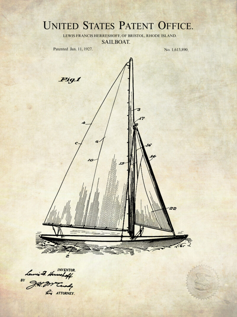 1927 Herreshoff Sailboat Patent Art Print
