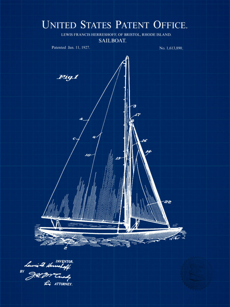 1927 Herreshoff Sailboat Patent Art Print