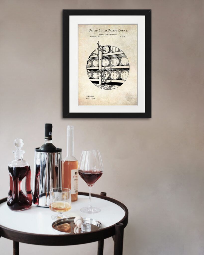1883 whiskey aging apparatus patent drawing.