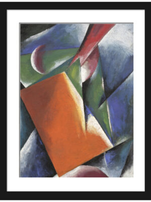 Reproduction of a 1917 abstract geometric painting featuring interlocking planes and bold colors