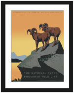 Vintage National Parks poster with big horn sheep silhouette