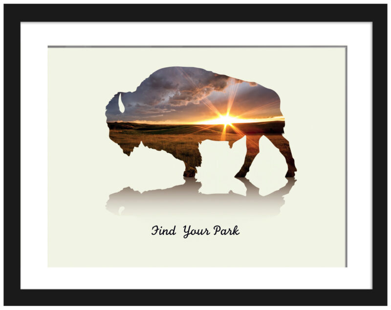 Bison Silhouette Sunset Poster from Theodore Roosevelt National Park