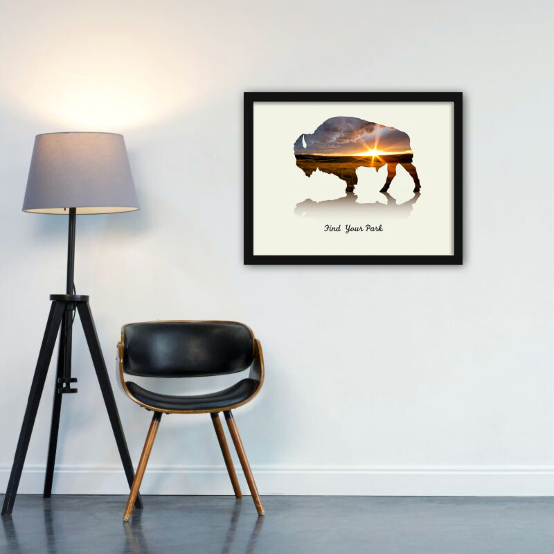Bison Silhouette Sunset Poster from Theodore Roosevelt National Park