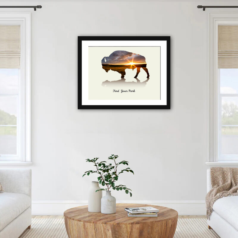 Bison Silhouette Sunset Poster from Theodore Roosevelt National Park