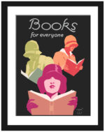Vintage 1929 literary poster "Books for Everyone" featuring an elegantly dressed woman reading