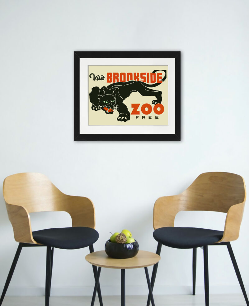 1936 Brookside Zoo vintage poster with black panther