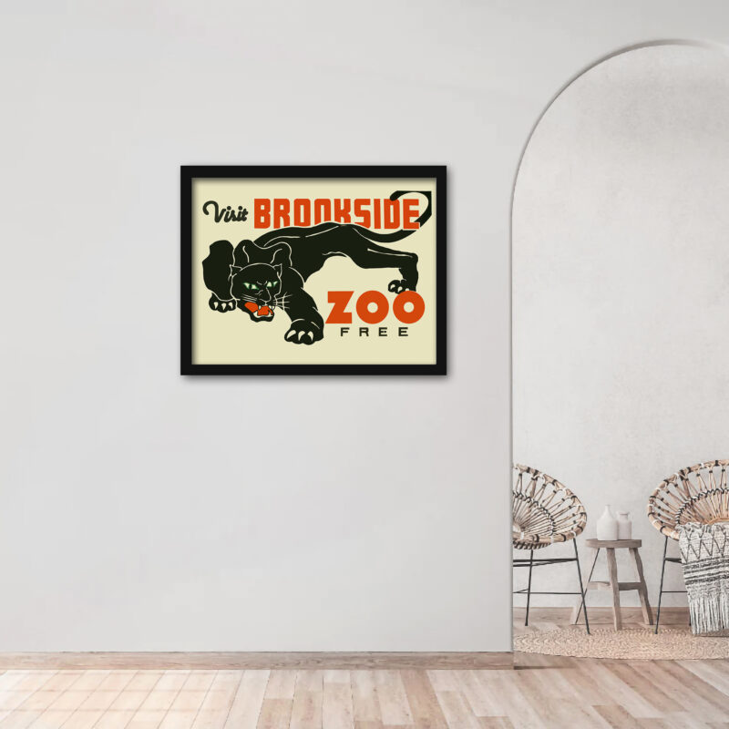 1936 Brookside Zoo vintage poster with black panther