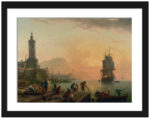 Art print reproduction of Claude-Joseph Vernet's Mediterranean port at sunset