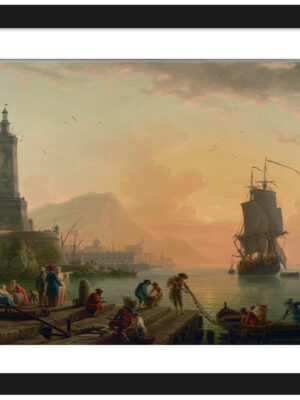 Art print reproduction of Claude-Joseph Vernet's Mediterranean port at sunset
