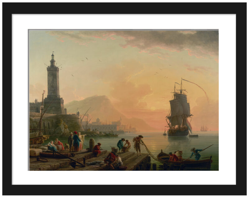 Art print reproduction of Claude-Joseph Vernet's Mediterranean port at sunset