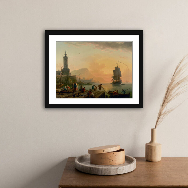 Art print reproduction of Claude-Joseph Vernet's Mediterranean port at sunset